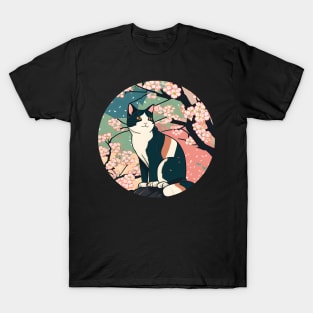 Cherry Blossom Cat Sakura Japanese Kawaii T-Shirt